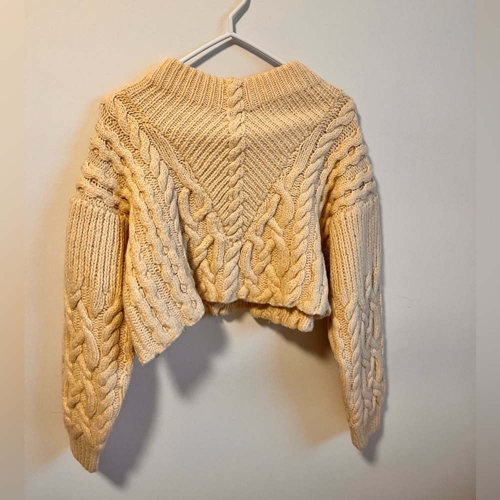 Cropped chunky cream sweater